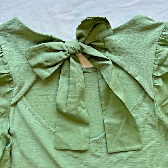 Nation LTD Shalom Tie Back Puff Sleeve Top Blouse Combo Tee XS Clover Green - Picture 6 of 12